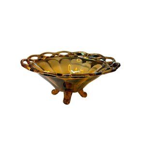 Pitman Dreitzer Lancaster Colony 1960s Amber Three Footed Glass Bowl  7.5"